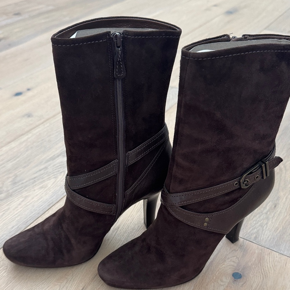 Cole Haan Dark Brown Suede Heeled Boots
